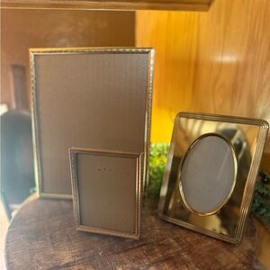 3-Vintage Gold  Metal Photo Frames Rectangular and Oval Freestanding